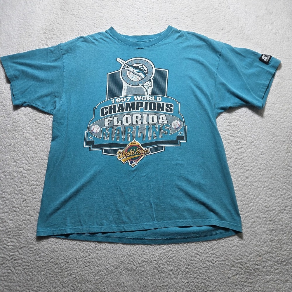 1997 Vintage Florida Marlins World Series Championship‎ Starter T-Shirt XL